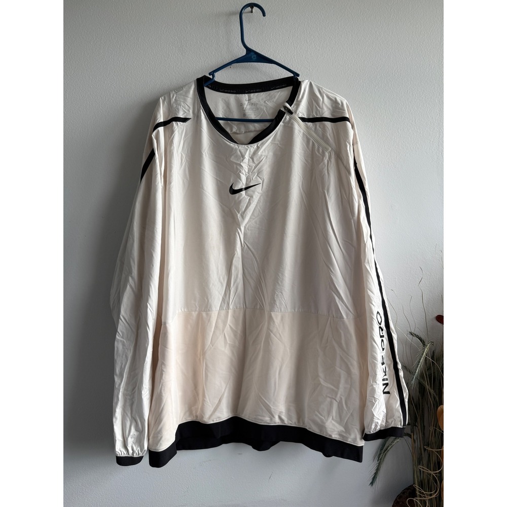 Nike Pro Dri-FIT Mens 3XL Loose Fit Training Pullover Sail White Black‎ Zip 3760